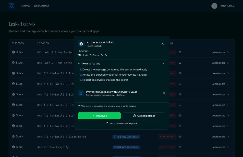 Secrets discovery dashboard